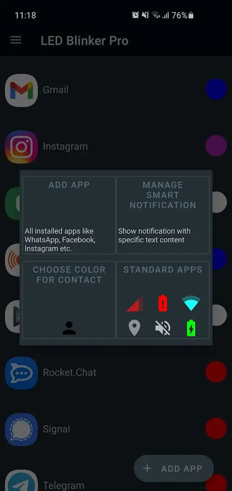 LED Blinker Notifications Pro -AoD-Manage lights